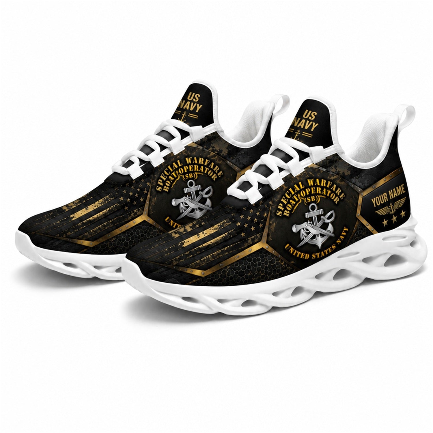 Custom Name Navy Veteran Skull Anchor Max Soul Shoes, Veteran Sneaker