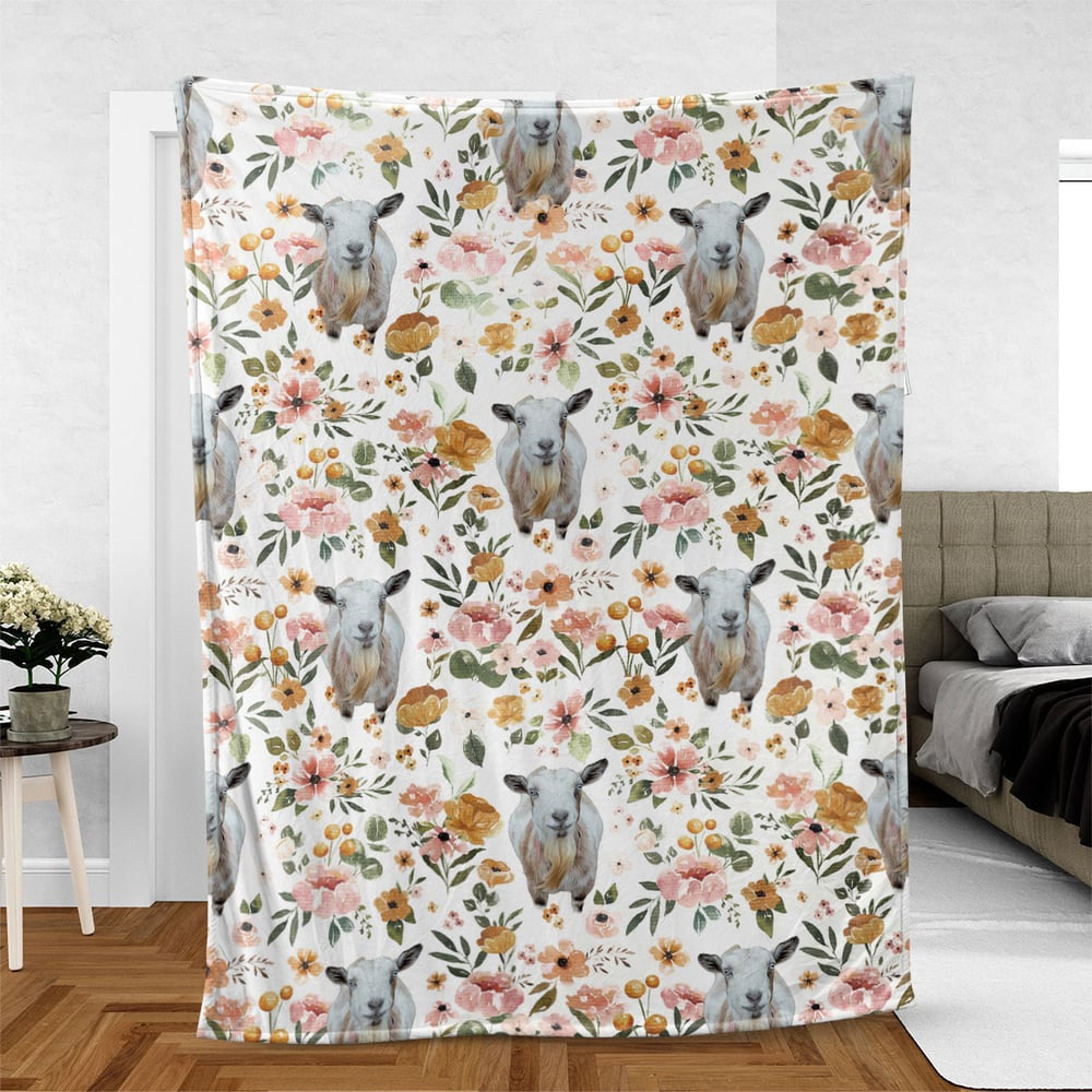 Nigerian Dwarf Goat Floral Pattern Blanket, Farm Blanket, Farm Animal Blanket