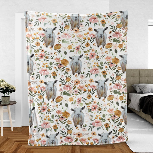 Nigerian Dwarf Goat Floral Pattern Blanket, Farm Blanket, Farm Animal Blanket