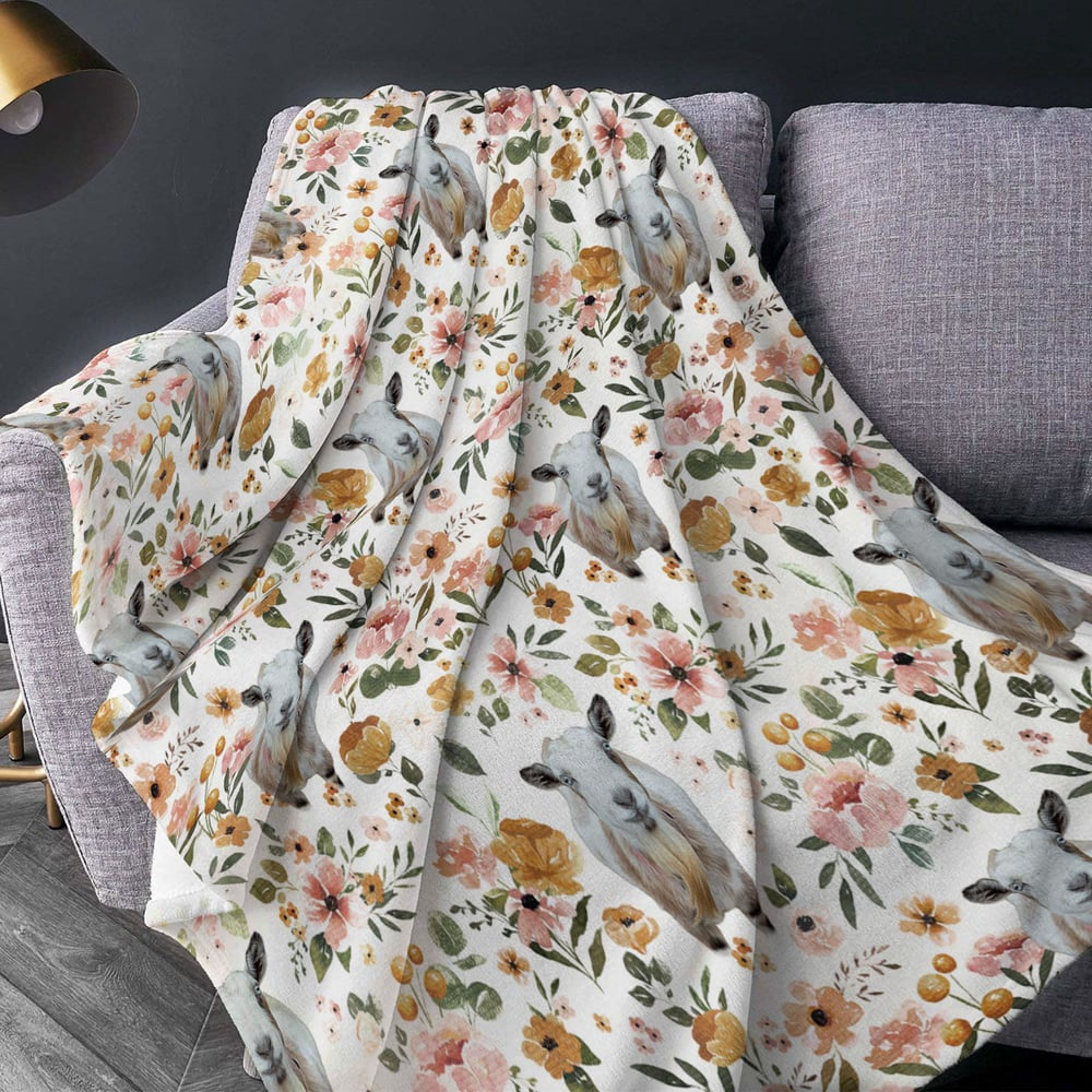 Nigerian Dwarf Goat Floral Pattern Blanket, Farm Blanket, Farm Animal Blanket