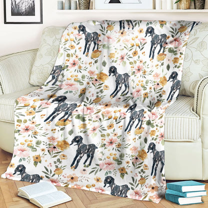 Nubian Goat 2 Floral Pattern Blanket, Farm Blanket, Farm Animal Blanket