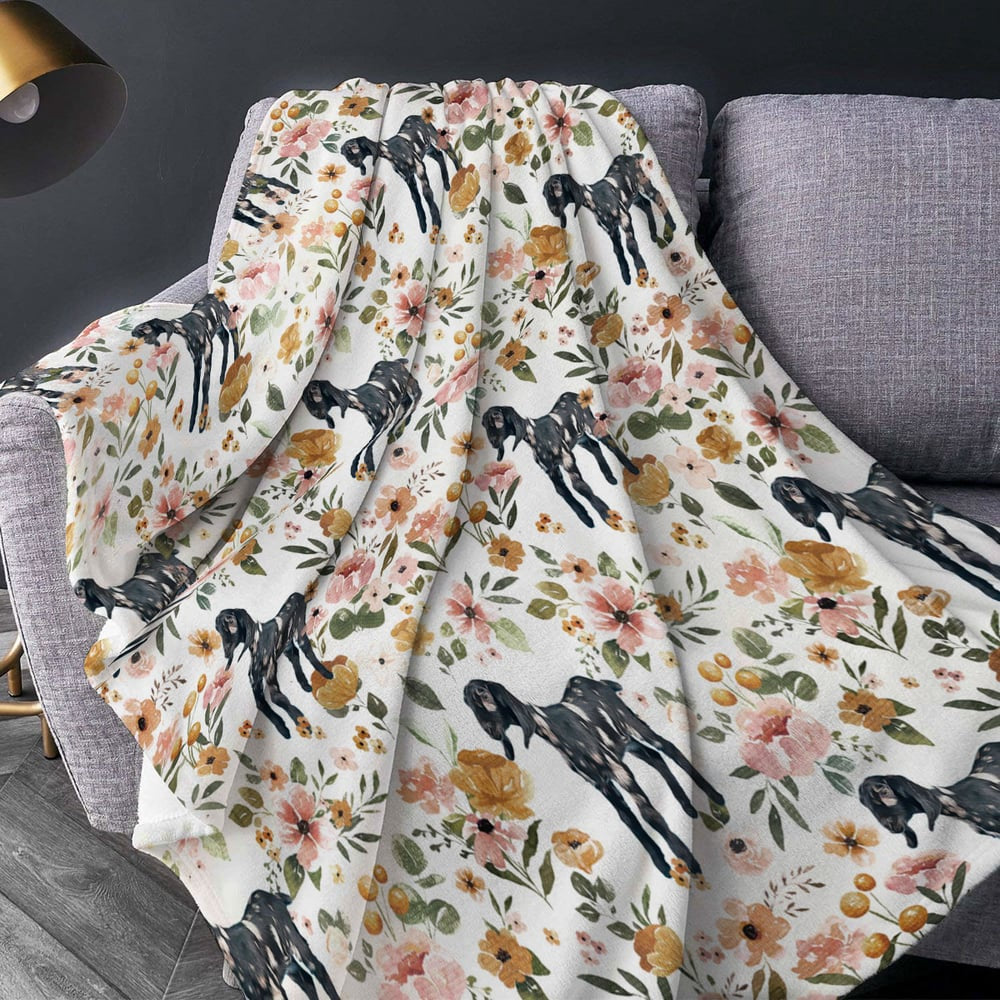 Nubian Goat 2 Floral Pattern Blanket, Farm Blanket, Farm Animal Blanket