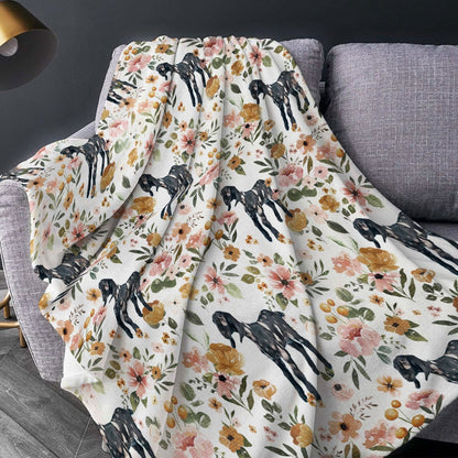 Nubian Goat 2 Floral Pattern Blanket, Farm Blanket, Farm Animal Blanket