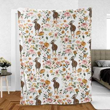 Nubian Goat Floral Pattern Blanket, Farm Blanket, Farm Animal Blanket