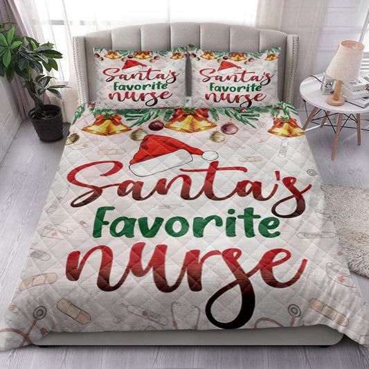 Nursemas Santa Favorite Nurse Holly Berry Bell Bedding Set, Christmas Beddings, Xmas Bedding Sets