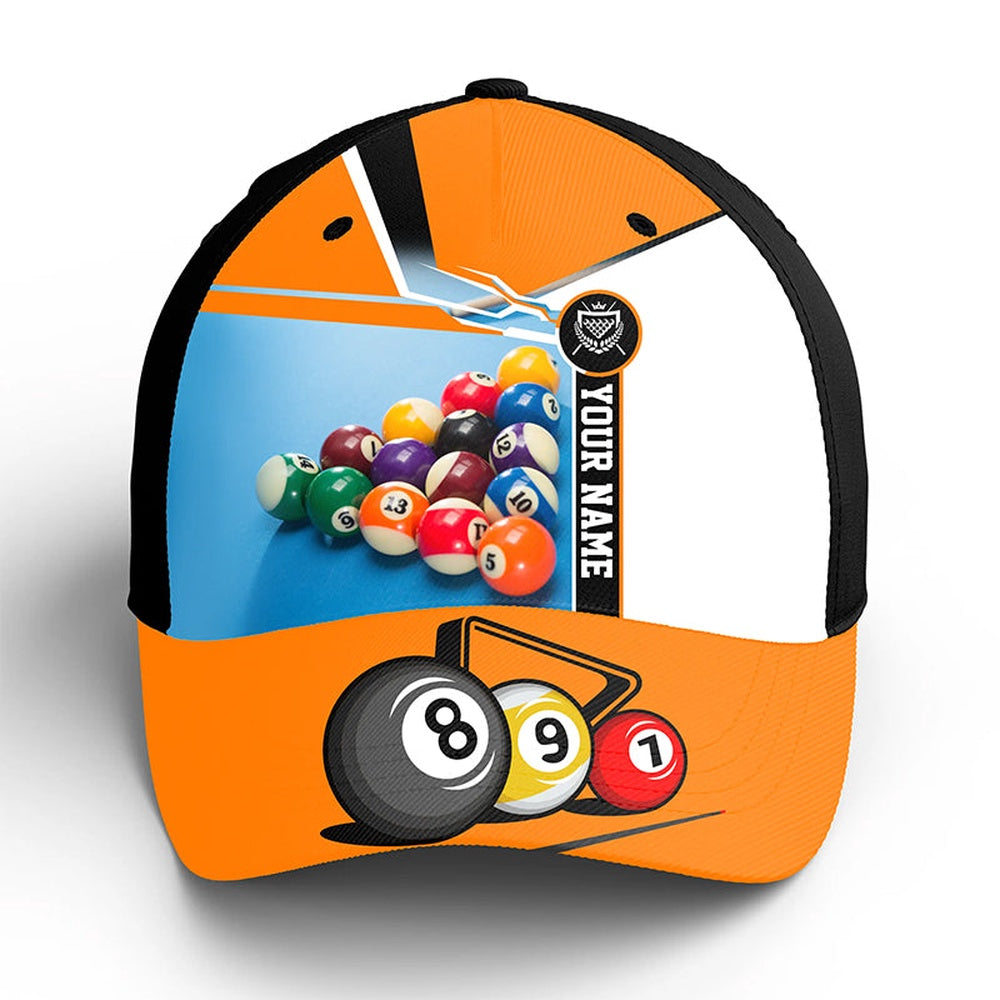 Orange Billiard Game 3D Over Printed Caps, Best Billiard Hats Gifts For Pooler, Personalized Billiard Team Cap Hats