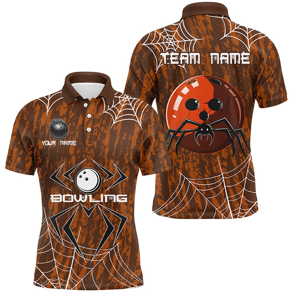 Orange Camo Bowling Polo, 14 Polo Shirts Custom Spider Web Halloween Men Team Bowling Polo, Bowling Team Shirts