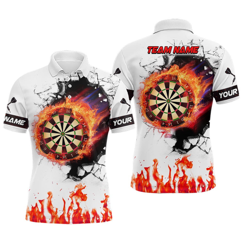 Orange Dartboard Fire Flame 3D Dart Polo Shirts Custom Darts Shirts For Men Darts Team Shirts, Darts Team Polo Shirt