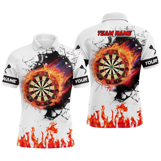 Orange Dartboard Fire Flame 3D Dart Polo Shirts Custom Darts Shirts For Men Darts Team Shirts, Darts Team Polo Shirt