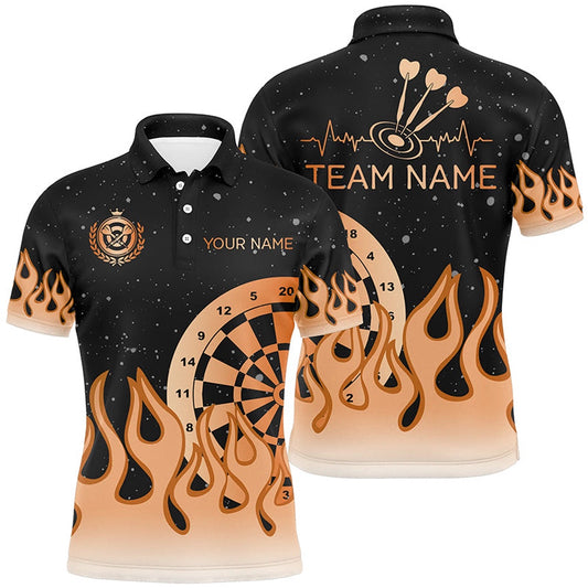 Orange Dartboard Fire Flame Men Darts Polo Shirt Custom Team Polo Darts Gifts, Darts Team Polo Shirt