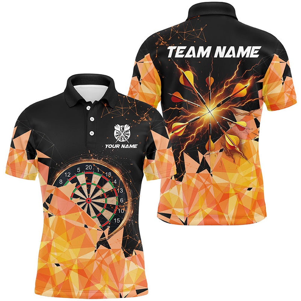 Orange Darts Arrow Thunder Lighting 3D Darts Polo Shirts For Men Custom Darts Polo, Darts Team Polo Shirt