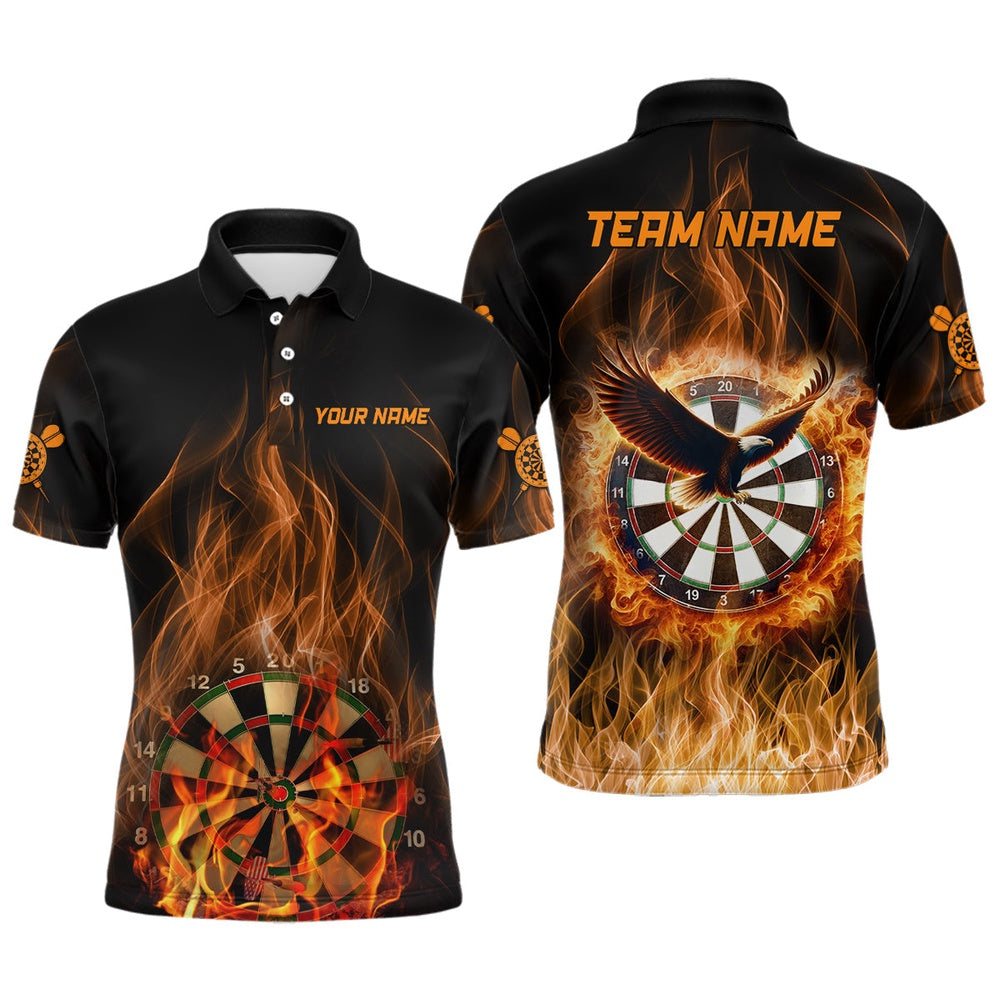 Orange Fire Flame Eagle Mens Darts Polo Shirt Custom Dart Shirts For Men Dart Polo, Darts Team Polo Shirt