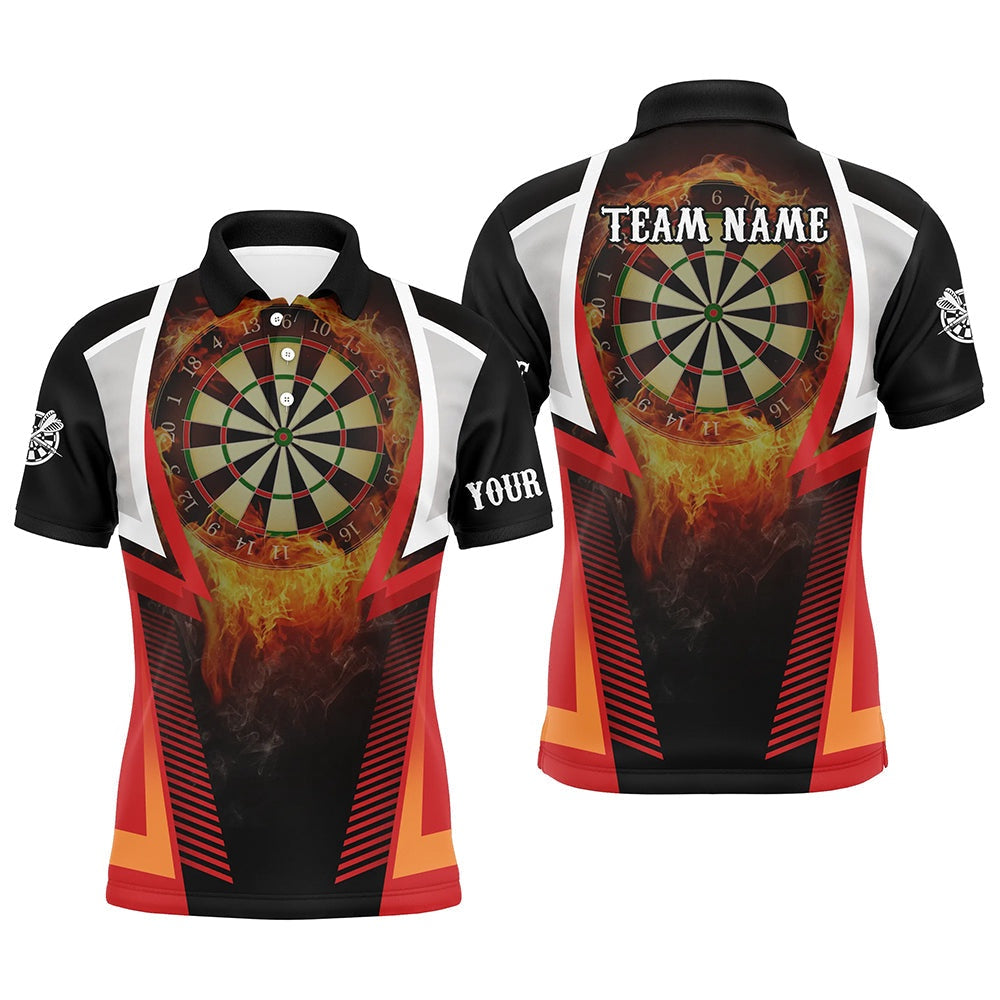 Orange Fire Flame Sports Mens Darts Polo Shirt Custom Darts Shirt For Men Dart Polo, Darts Team Polo Shirt