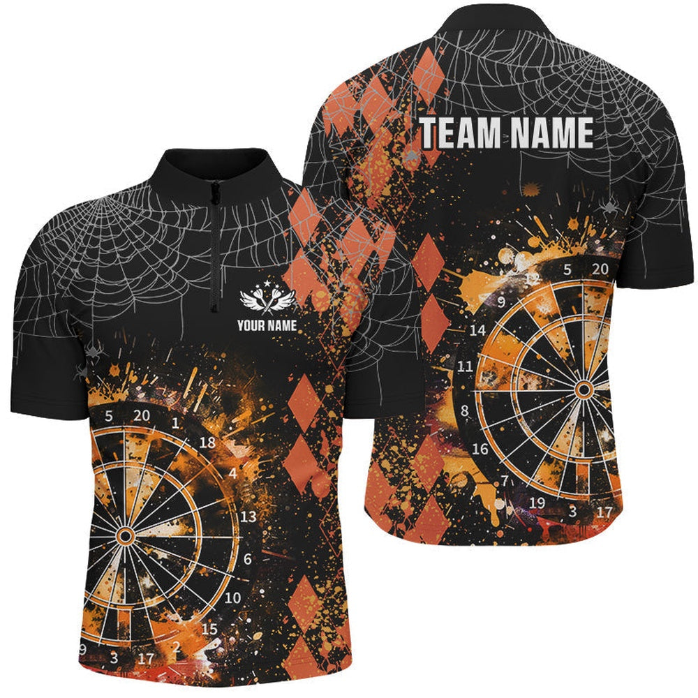 Orange Grunge Darts Board Argyle Pattern Custom Men Darts Shirts, Halloween Darts Team Jersey, Darts Team Jersey Shirt