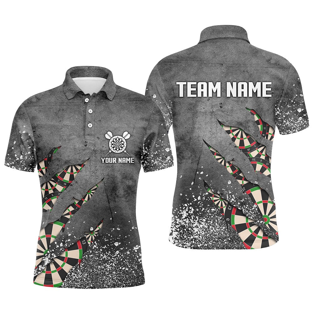 Paint Splash Grey Mens Darts Polo Shirt Custom Dart Shirts For Men Team Dart Polo, Darts Team Polo Shirt
