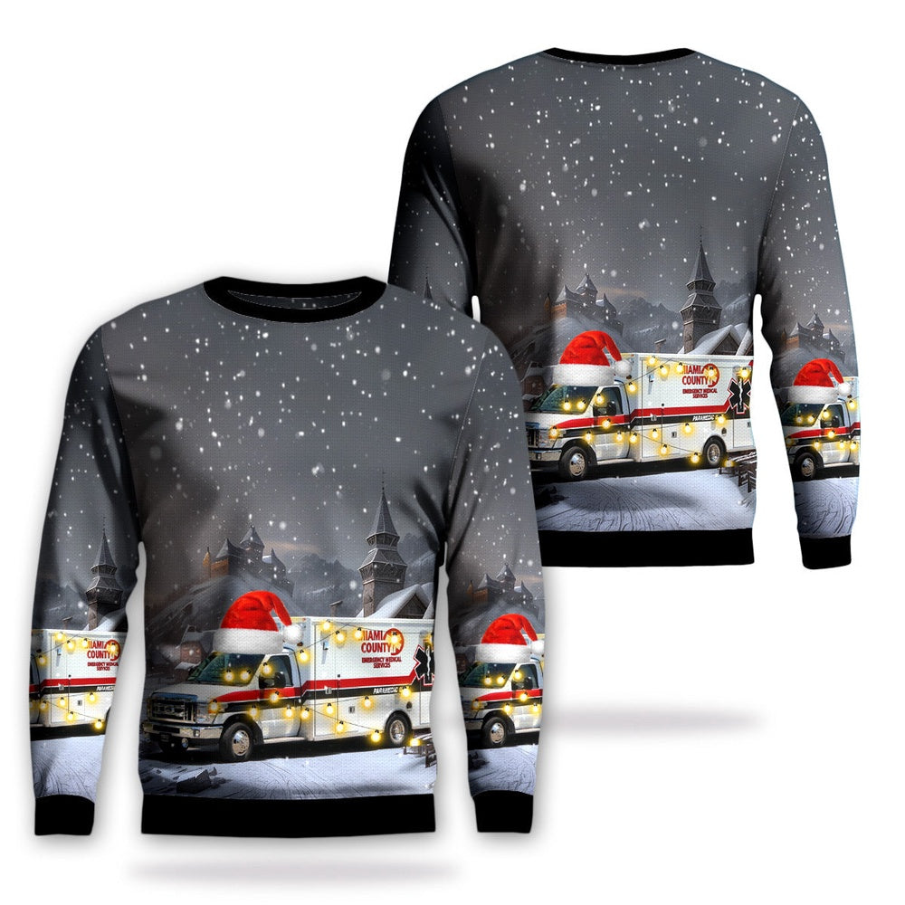Paola, Kansas, Miami County EMS Christmas AOP Ugly Sweater, Christmas Ugly Sweater, Sweater Xmas, Ugly Sweater