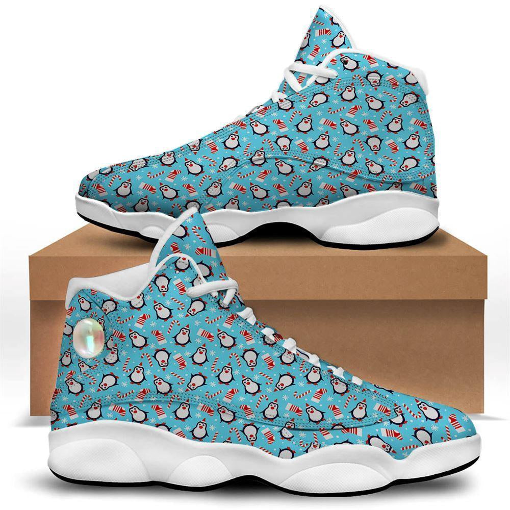 Penguin Christmas Santa Print Pattern Basketball Shoes, Christmas Basketball Shoes, Christmas Shoes