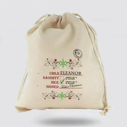 Personalised Christmas Sack, Canvas Sack With Childs Name On Santa’s Naughty And Nice List, Christmas Bag