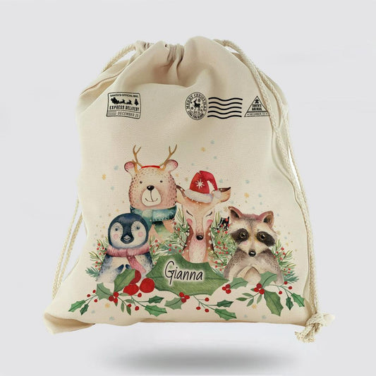 Personalised Christmas Sack, Christmas Gift Sack Christmas Animals, Christmas Bag