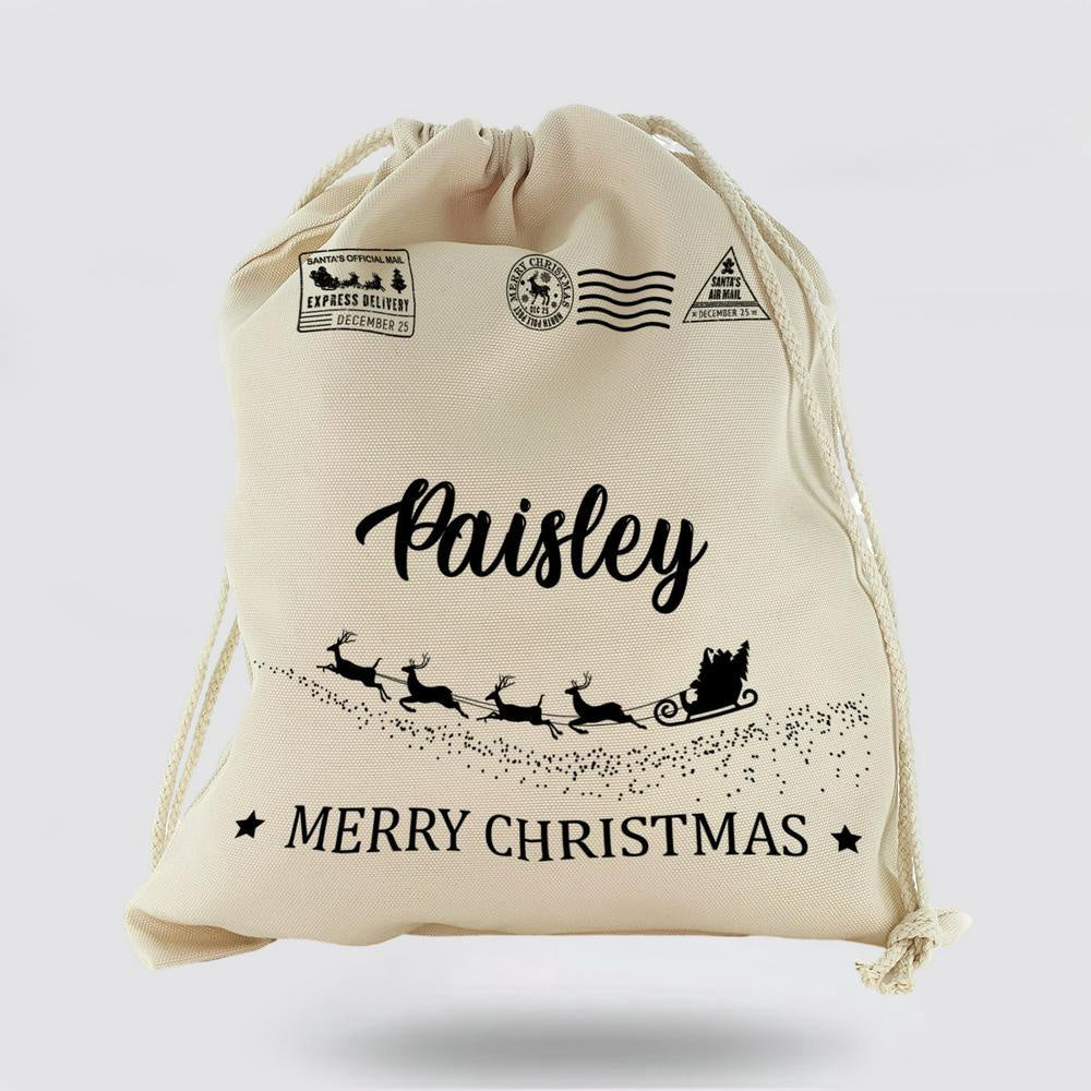 Personalised Christmas Sack, Christmas Gift Sack Santas Sleigh, Christmas Bag