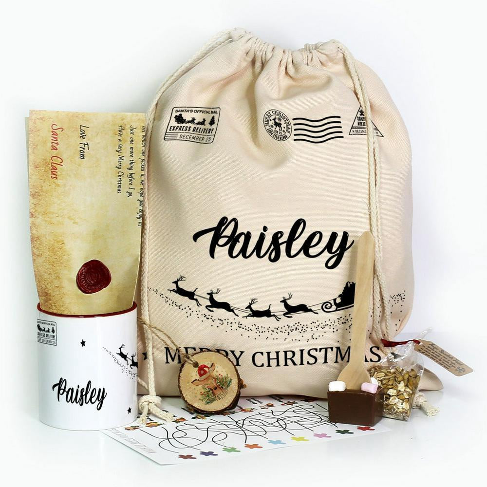Personalised Christmas Sack, Christmas Gift Sack Santas Sleigh, Christmas Bag