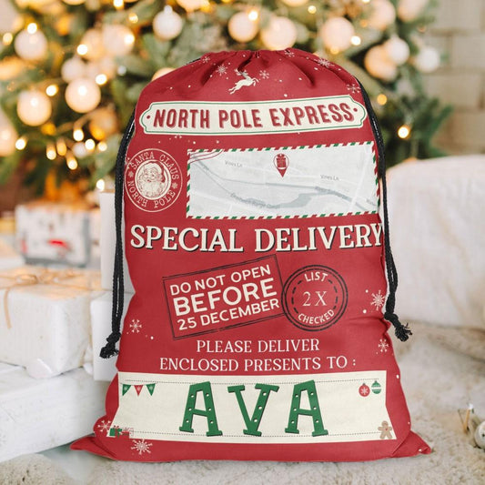 Personalised Christmas Sack, Custom Name Red Christmas Sack Gift For Kids, Christmas Santa Sacks, Christmas Bag, Christmas Gift