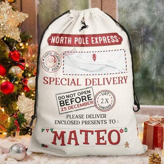 Personalised Christmas Sack, Custom Name White Christmas Sack Gift For Kids, Christmas Santa Sacks, Christmas Bag, Christmas Gift