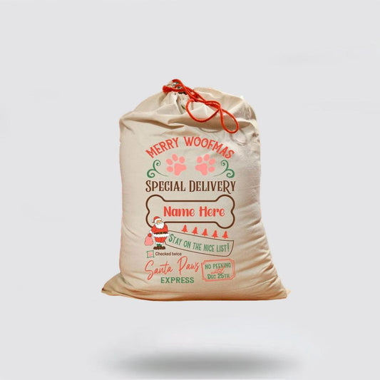 Personalised Christmas Sack, Merry Woofmas Dog Santa Sack, Christmas Bag