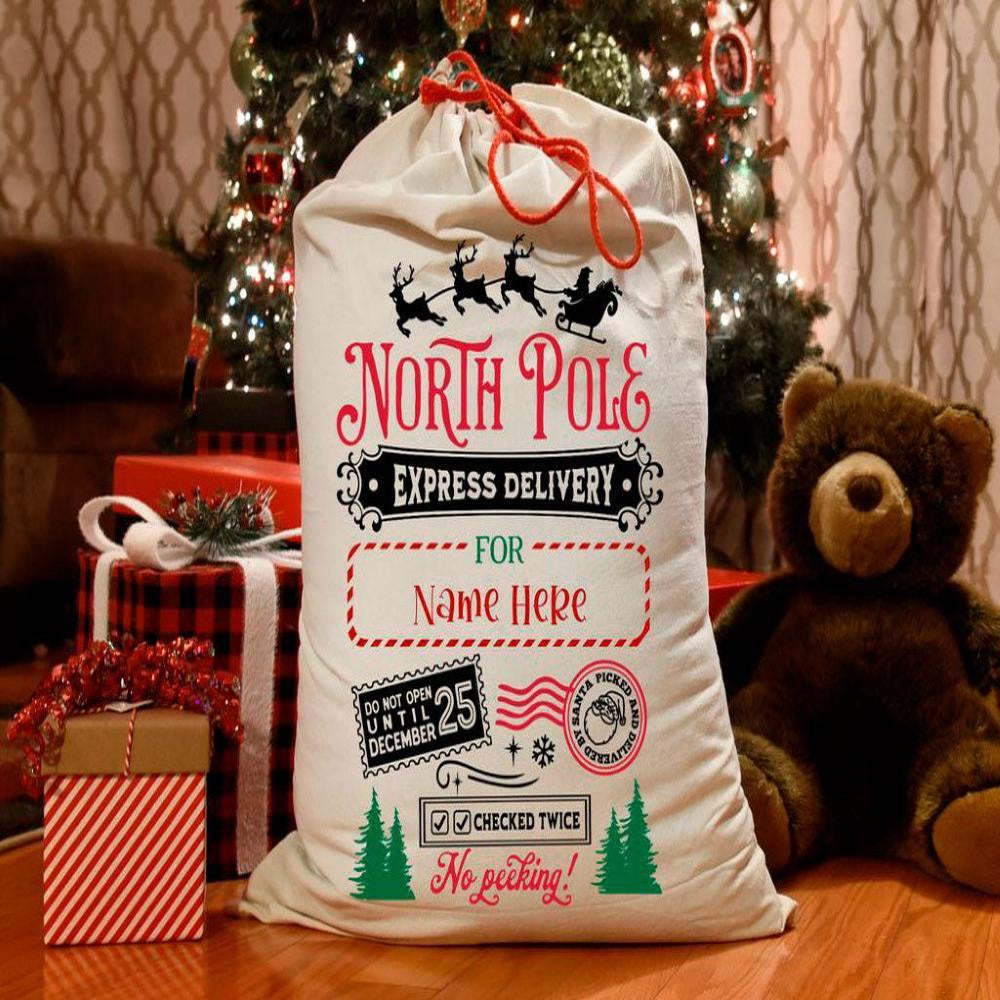 Personalised Christmas Sack, North Pole Express Delivery Santa Sack, Christmas Bag