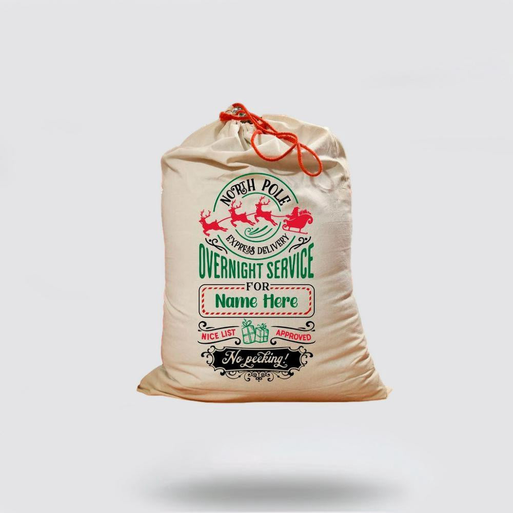 Personalised Christmas Sack, North Pole Overnight Service Santa Sack, Christmas Bag