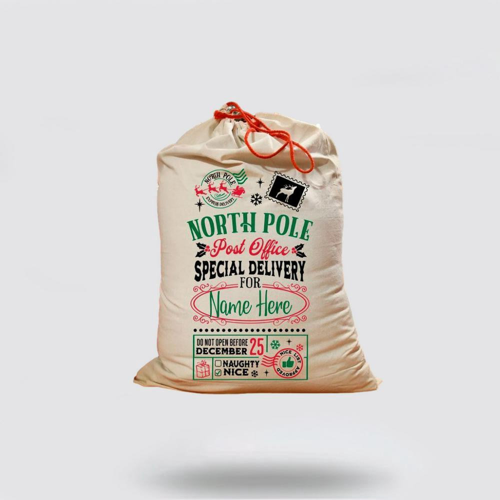 Personalised Christmas Sack, North Pole Post Office Santa Sack, Christmas Bag