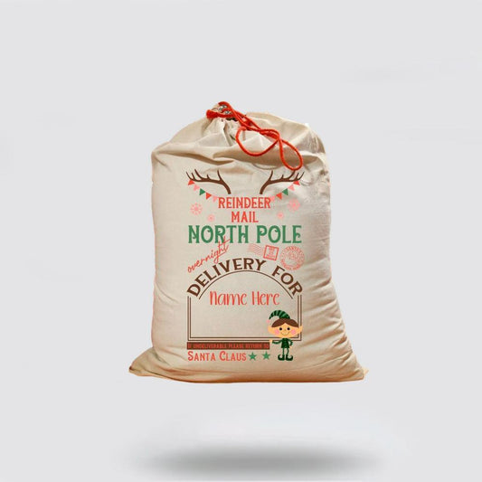 Personalised Christmas Sack, Reindeer Mail with Elf Santa Sack, Christmas Bag