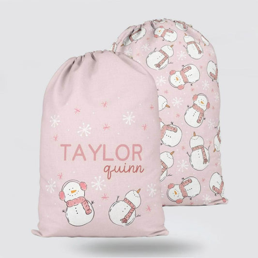 Personalised Christmas Sack, Santa Sacks Frosty Friends Pink, Christmas Bag