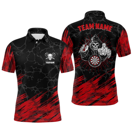 Personalized 3D All Over Print Mens Skull Darts Polo Shirt Red Black Dart Polo For Men, Darts Team Polo Shirt