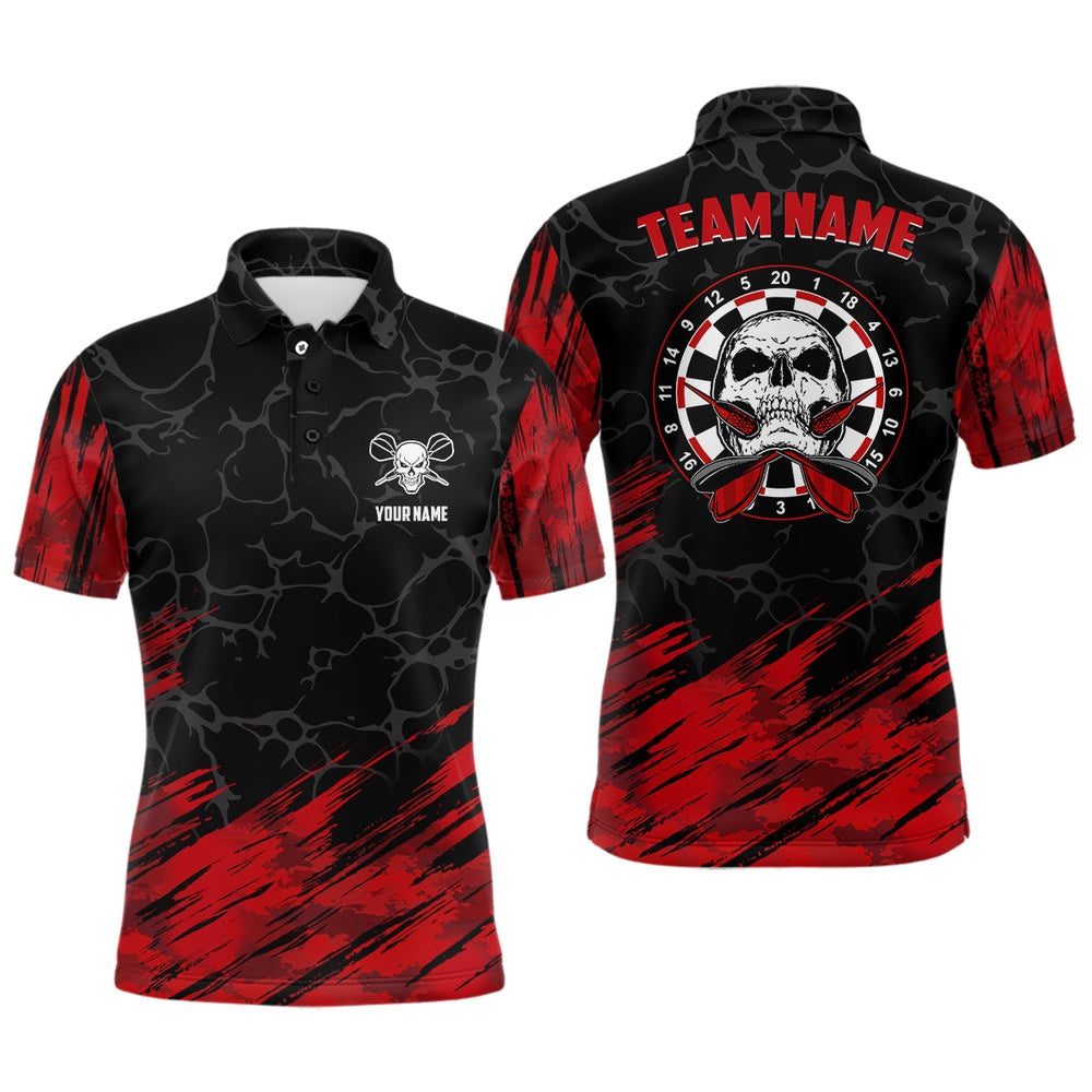 Personalized 3D All Over Print Skull Mens Darts Polo Shirt Red Black Dart Polo For Men, Darts Team Polo Shirt