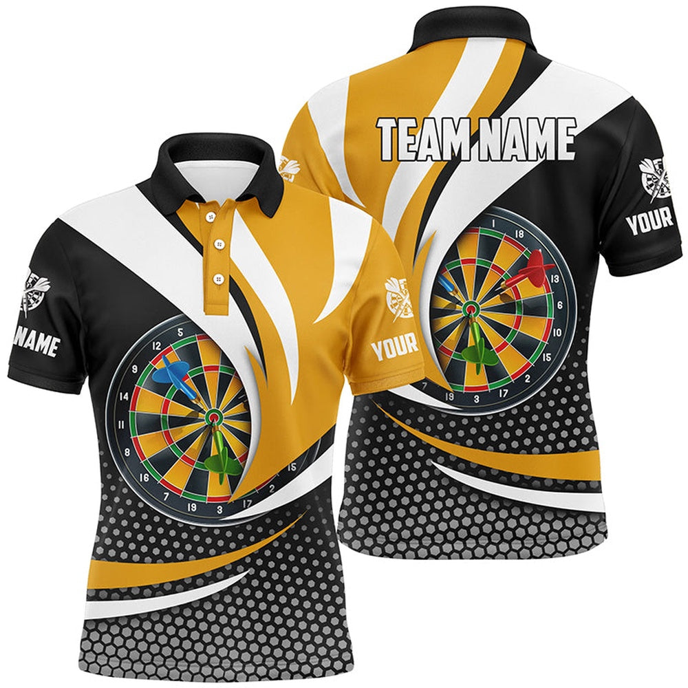 Personalized 3D Dartboard Black Yellow Men Darts Polo Shirts Custom Darts League Team Shirts, Darts Team Polo Shirt