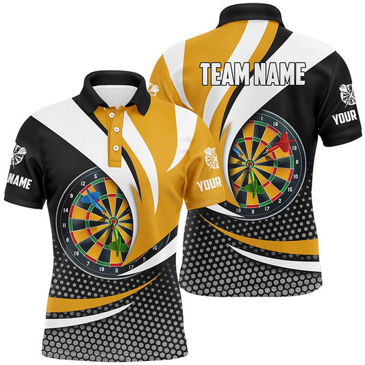 Personalized 3D Dartboard Black Yellow Men Darts Polo Shirts Custom Darts League Team Shirts, Darts Team Polo Shirt