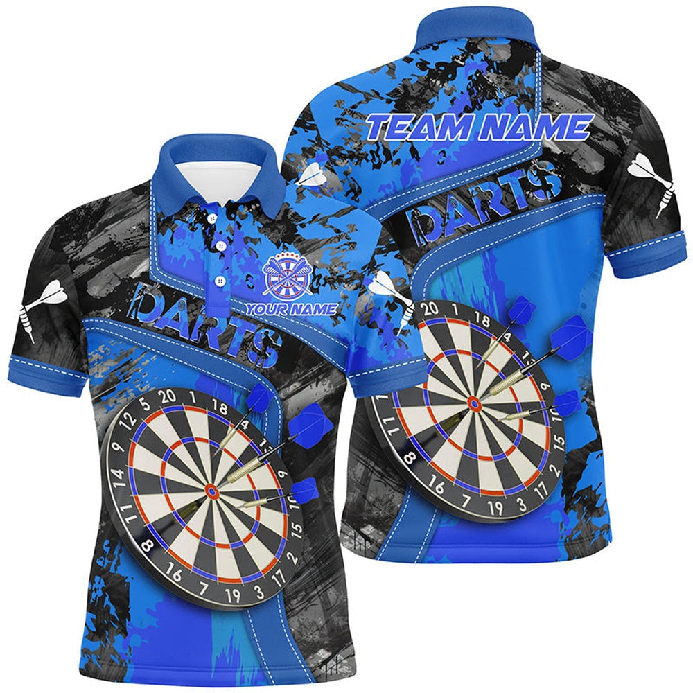 Personalized 3D Dartboard Blue Grunge Men Darts Polo Shirts Custom Darts Team Polo Uniform, Darts Team Polo Shirt
