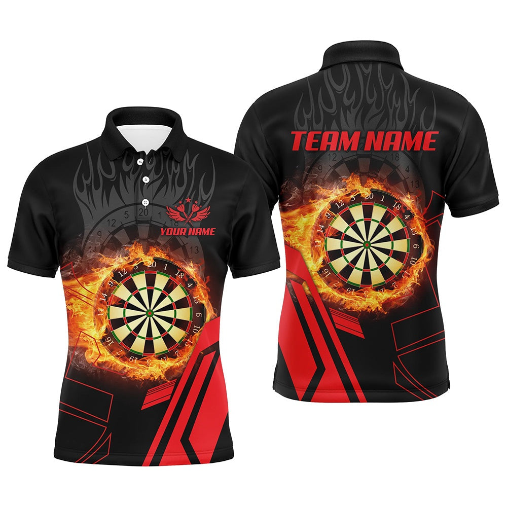 Personalized 3D Dartboard Fire Flame Red Version Men Darts Polo Shirts Custom Gifts For Dart Player, Darts Team Polo Shirt