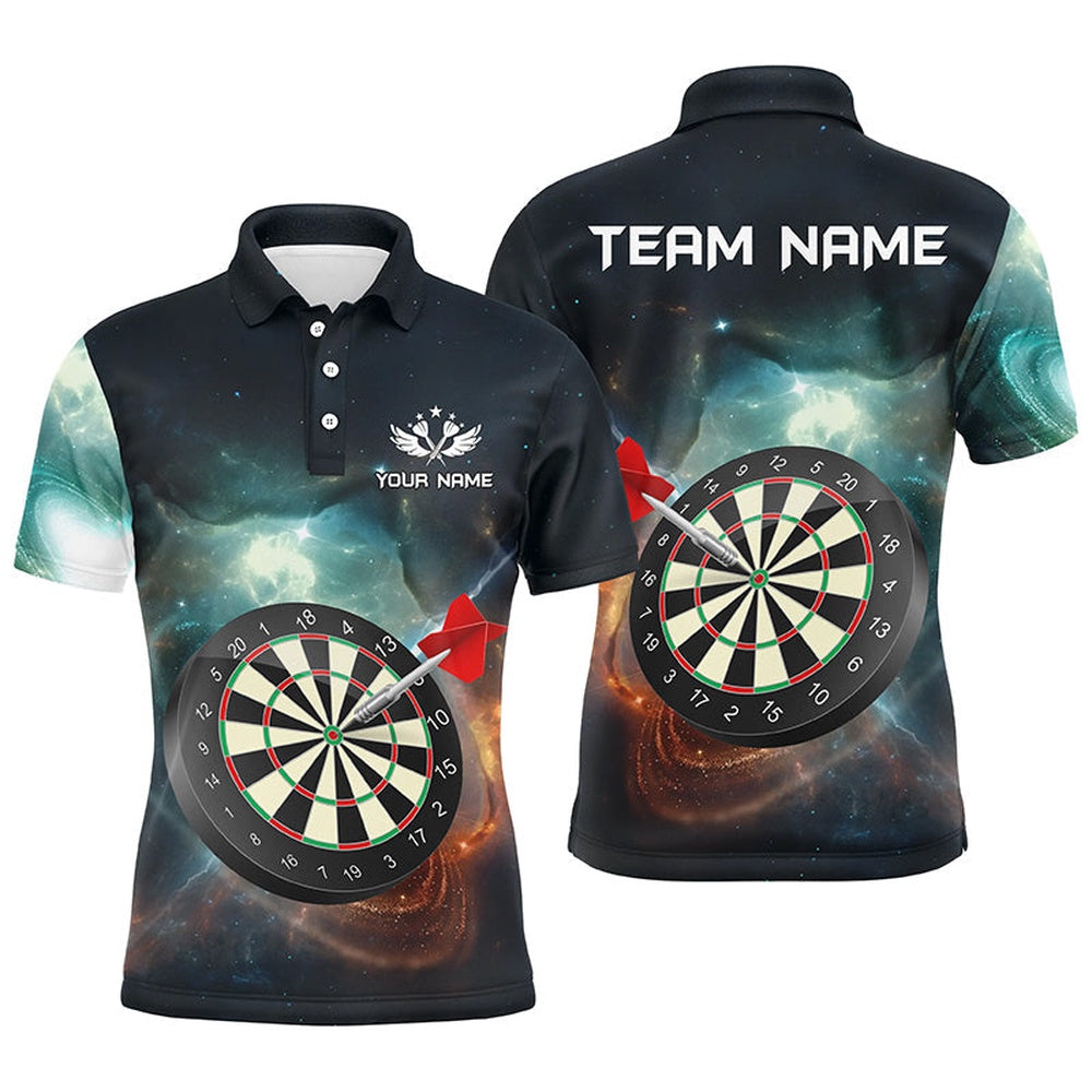 Personalized 3D Darts Board Galaxy Universe Men Darts Polo Shirts Custom Darts Team Polo, Darts Team Polo Shirt