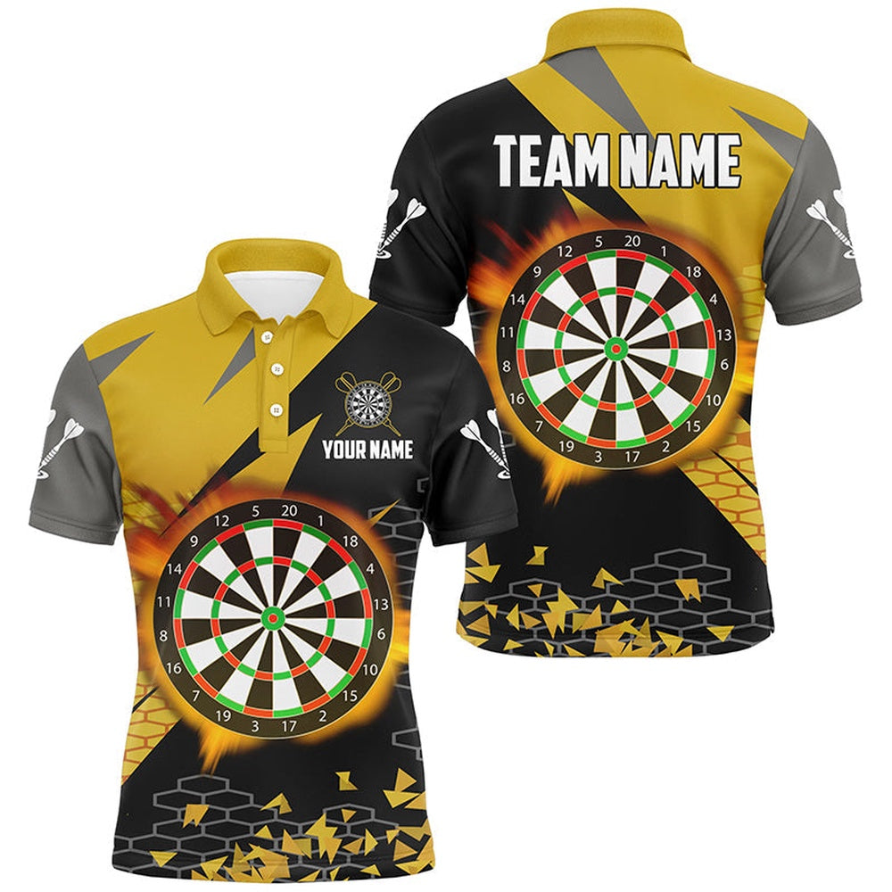 Personalized 3D Darts Board Men Polo Shirts Custom Yellow Darts Team Polo Attire, Darts Team Polo Shirt