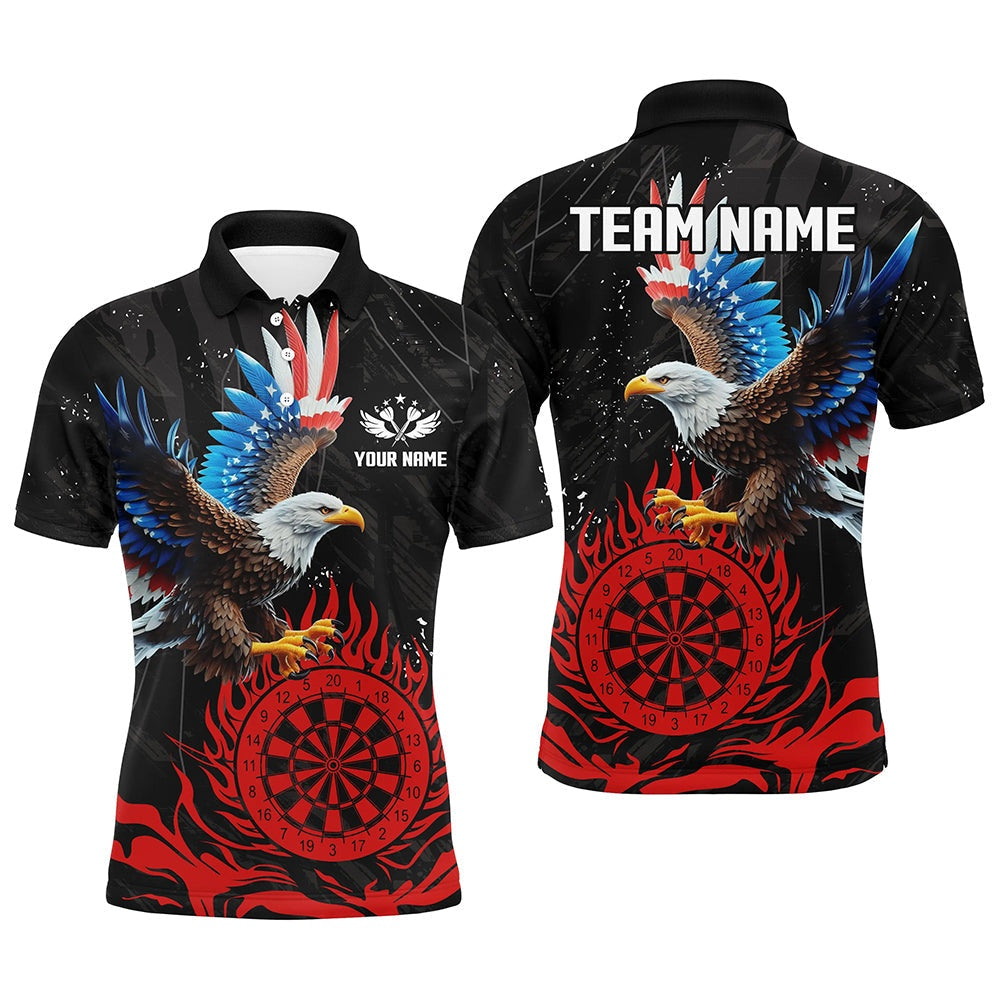 Personalized 3D Eagle American Flag Patriotic Darts Shirts For Men Custom Flame Darts Polo Red, Darts Team Polo Shirt