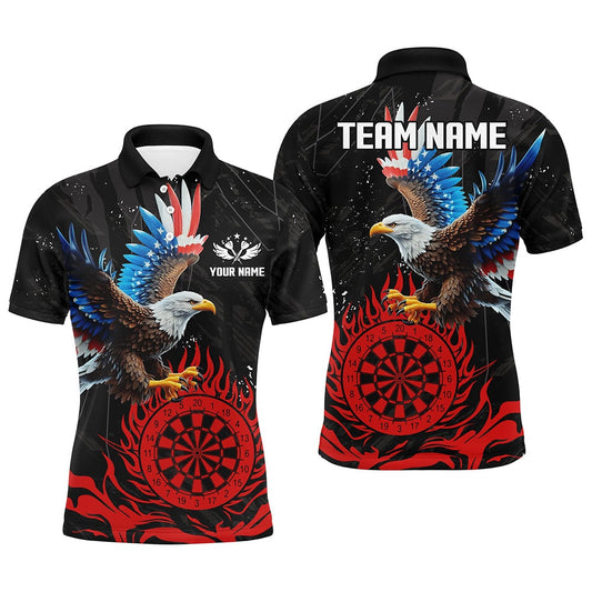 Personalized 3D Eagle American Flag Patriotic Darts Shirts For Men Custom Flame Darts Polo Red, Darts Team Polo Shirt