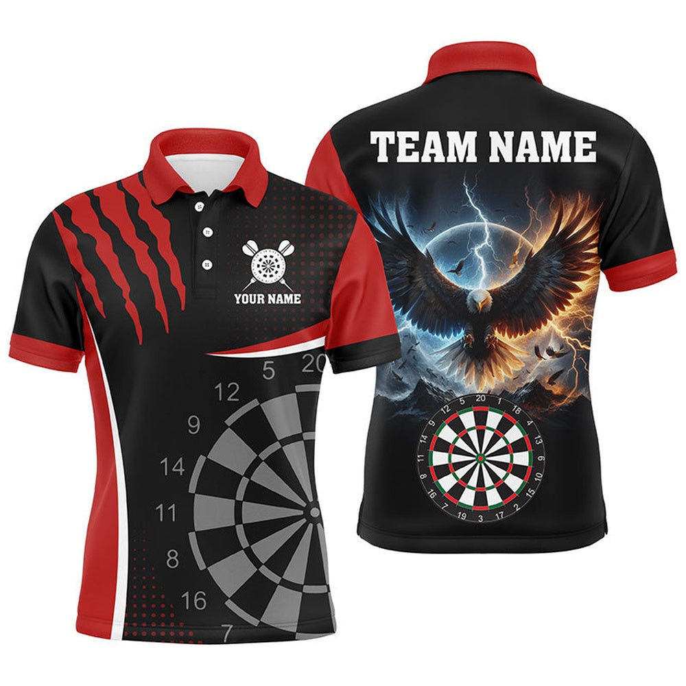 Personalized 3D Eagle Darts Board Thunder Lightning Men Dart Polo Shirts Custom Dart Polo Red, Darts Team Polo Shirt