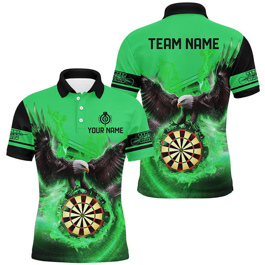 Personalized 3D Eagle Flying On Dart Board Fire Darts Shirts For Men Custom Darts Polo Green, Darts Team Polo Shirt