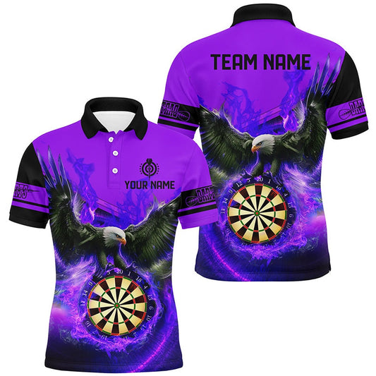 Personalized 3D Eagle Flying On Dart Board Fire Darts Shirts For Men Custom Darts Polo Purple, Darts Team Polo Shirt