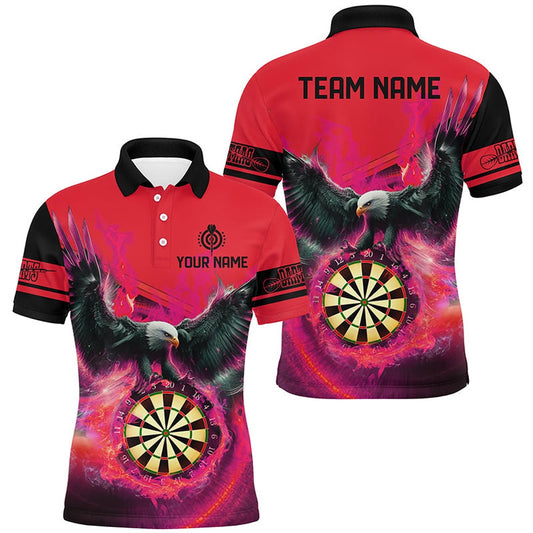 Personalized 3D Eagle Flying On Dart Board Fire Darts Shirts For Men Custom Darts Polo Red, Darts Team Polo Shirt