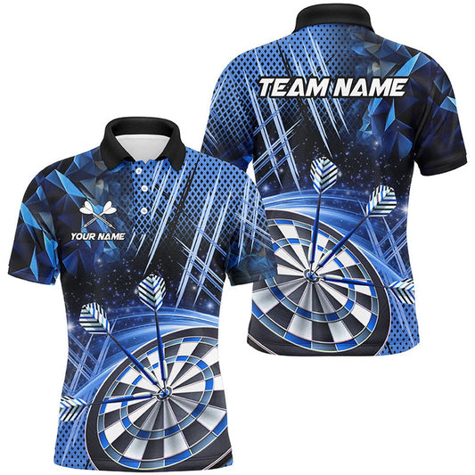 Personalized 3D Glitter Men Darts Shirts Custom Team Dart League Shirts Dart Polo Blue, Darts Team Polo Shirt