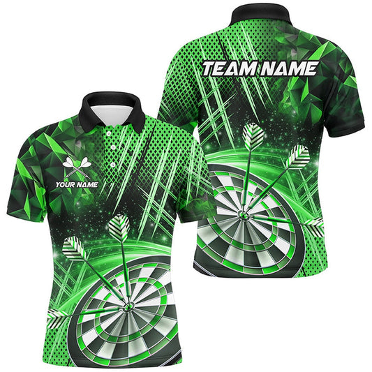 Personalized 3D Glitter Men Darts Shirts Custom Team Dart League Shirts Dart Polo Green, Darts Team Polo Shirt