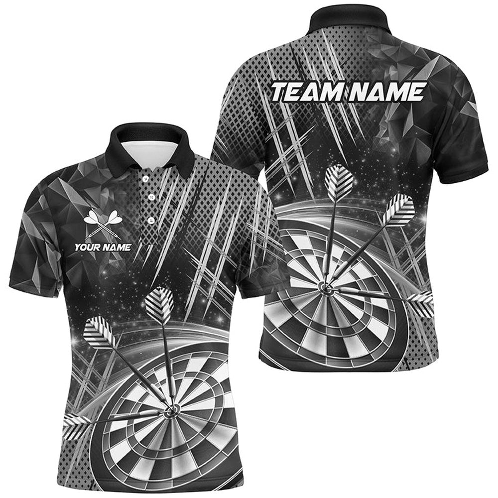 Personalized 3D Glitter Men Darts Shirts Custom Team Dart League Shirts Dart Polo Grey, Darts Team Polo Shirt